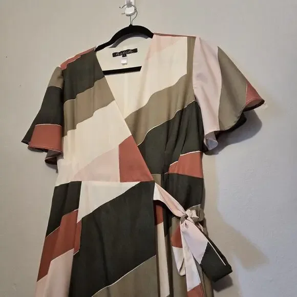 Hutch Anthropologie Abstract Wrap Maxi Dress Womens LG Green Geometric Flowy - Picture 3 of 16